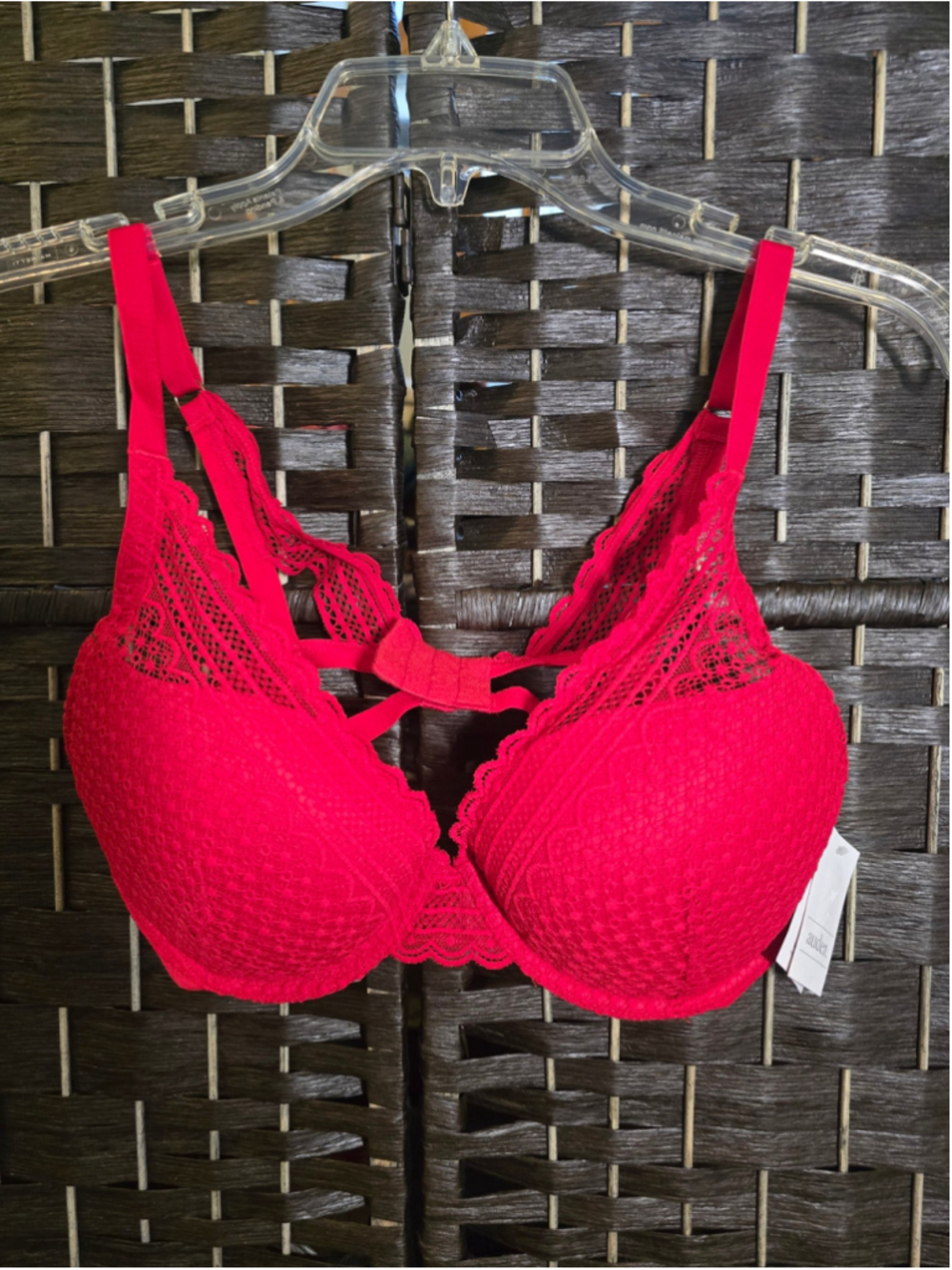 Auden Lace Plunge Push Up Bra 36C Red Underwire Strappy Detail NWT